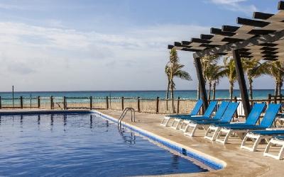 Pool with beach view